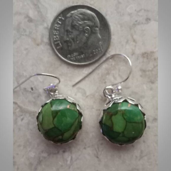 NEW Mohave Green Turquoise sterling silver earrings 02 - Picture 2 of 4
